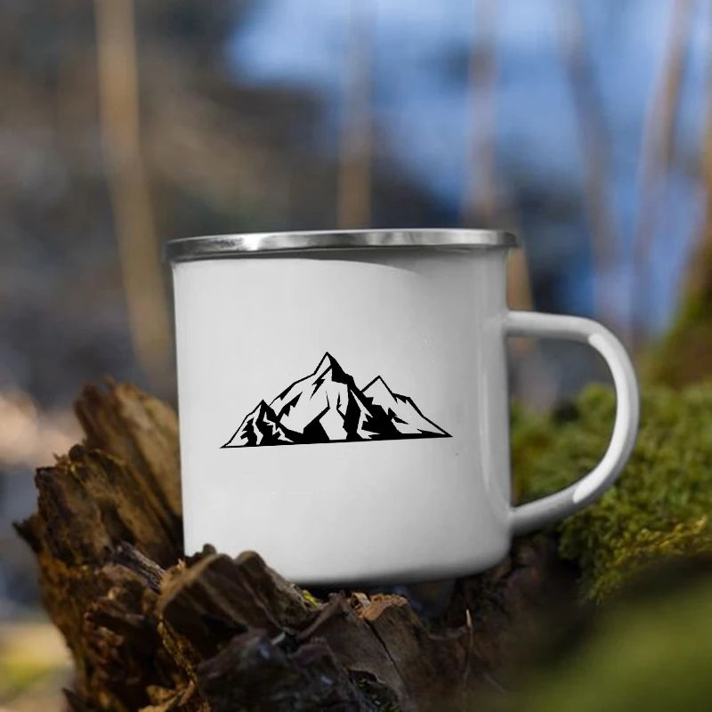 White mug with mountain design