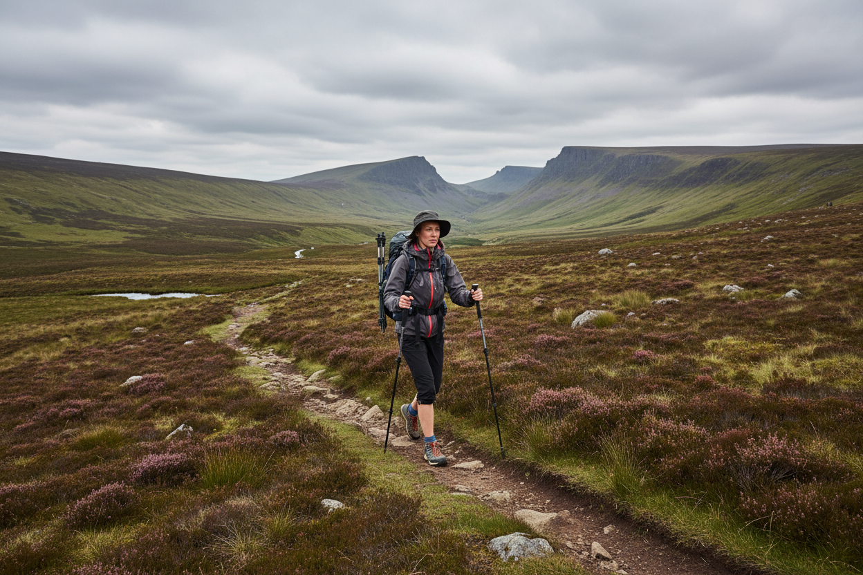 Hiking in the Derbyshire Peaks with trekking poles